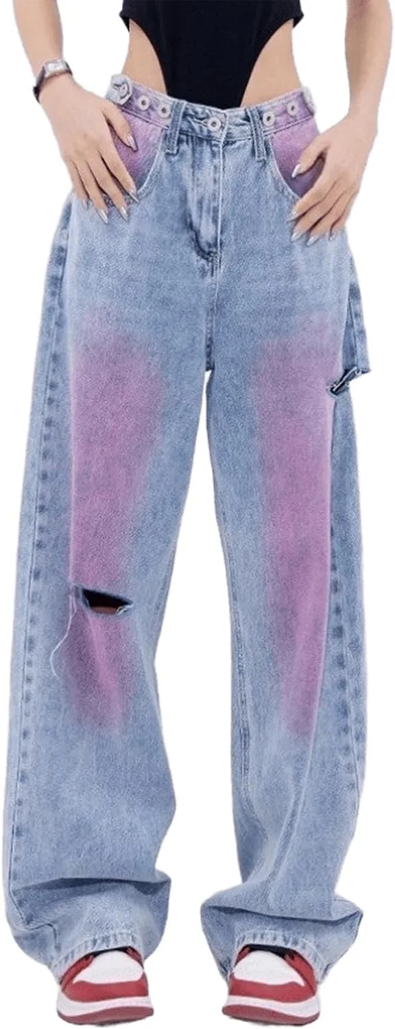 

Женские широкие брюки Casual, рваные джинсы с граффити UICIOP