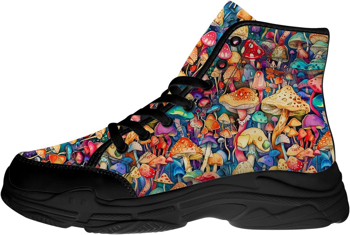 

Кроссовки Mushroom на высокой подошве для женщин, текстильные кроссовки на шнуровке, подарки для нее и для него Generic, 3114 Mushrooms Colorful