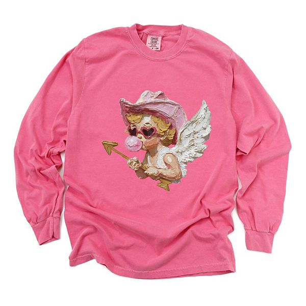 

Футболка с принтом Cupid heart eyes paint, женская, окрашенная в готовом виде, с длинным рукавом Simply Sage Market, Crunchberry