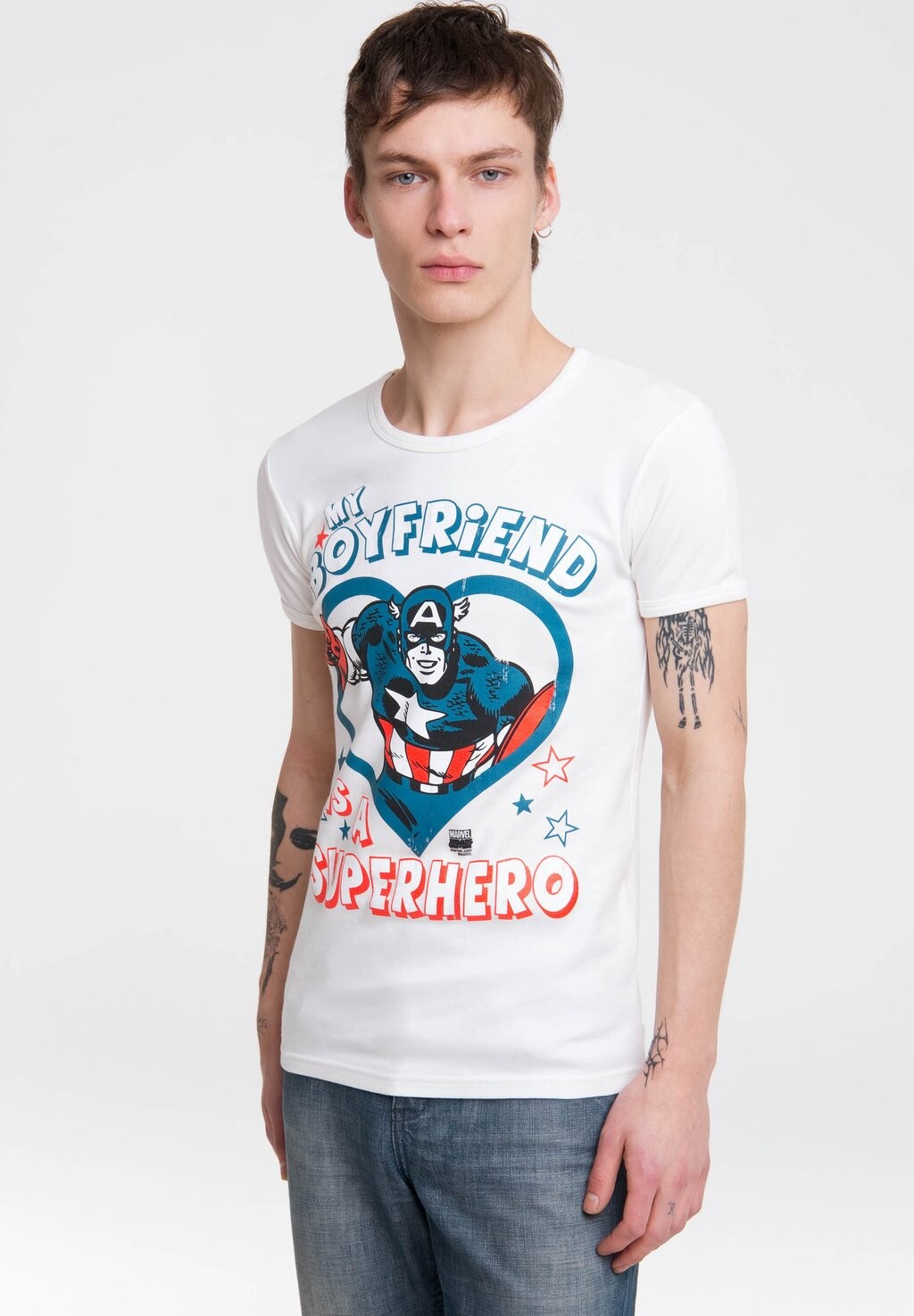 

Футболка с принтом CAPTAIN AMERICA-FRONTPRINT LOGOSHIRT, цвет altweiss