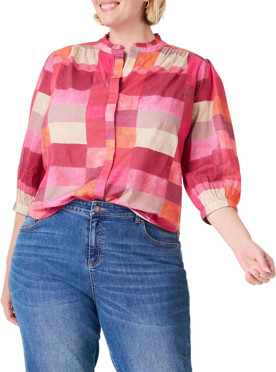 

Рубашка NIC+ZOE Plus Sunset Plaid Cotton Girlfriend Shirt, цвет Pink Multi