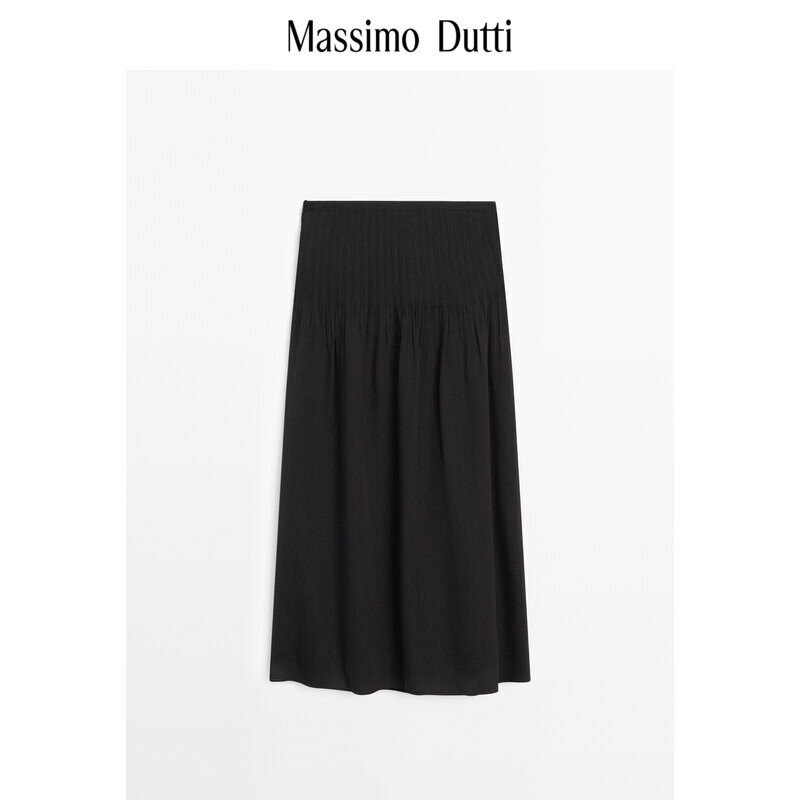 

Юбка плиссированная Massimo Dutti со средней талией, черный