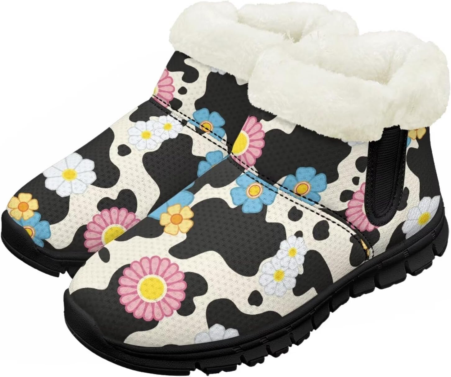 

Зимние ботинки для девочек и мальчиков, ботильоны для детей, теплые с мехом, противоскользящие Pzuqiu, Cow Print