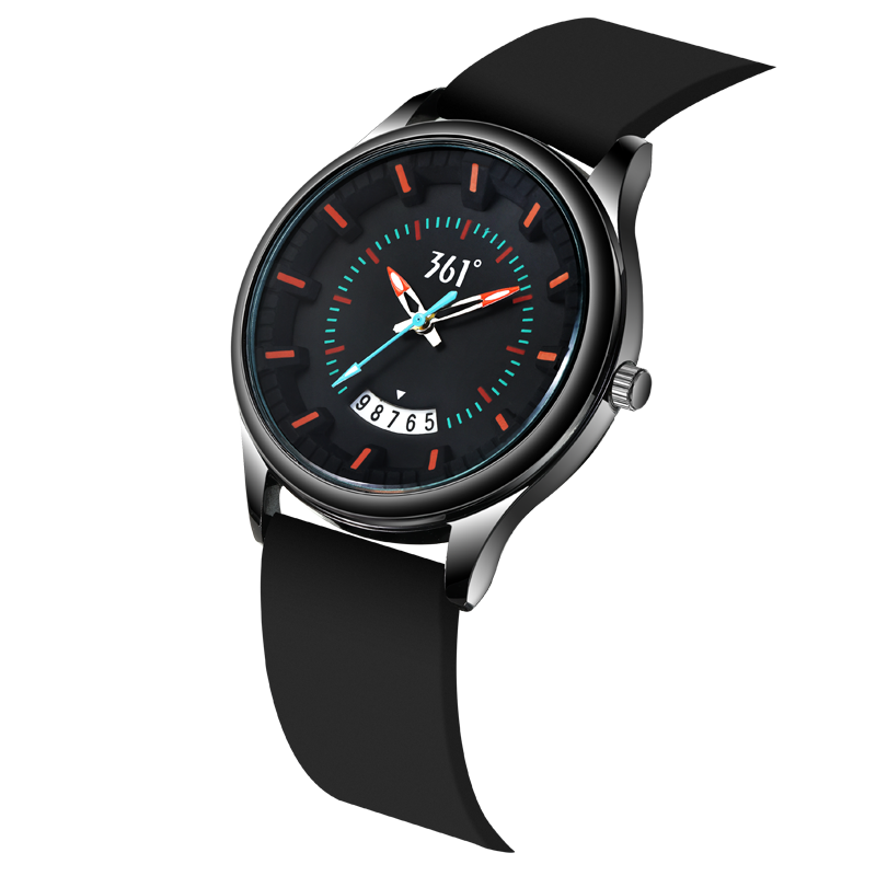 

361° Часы с кварцевым механизмом и силиконовым ремешком, унисекс, черный циферблат