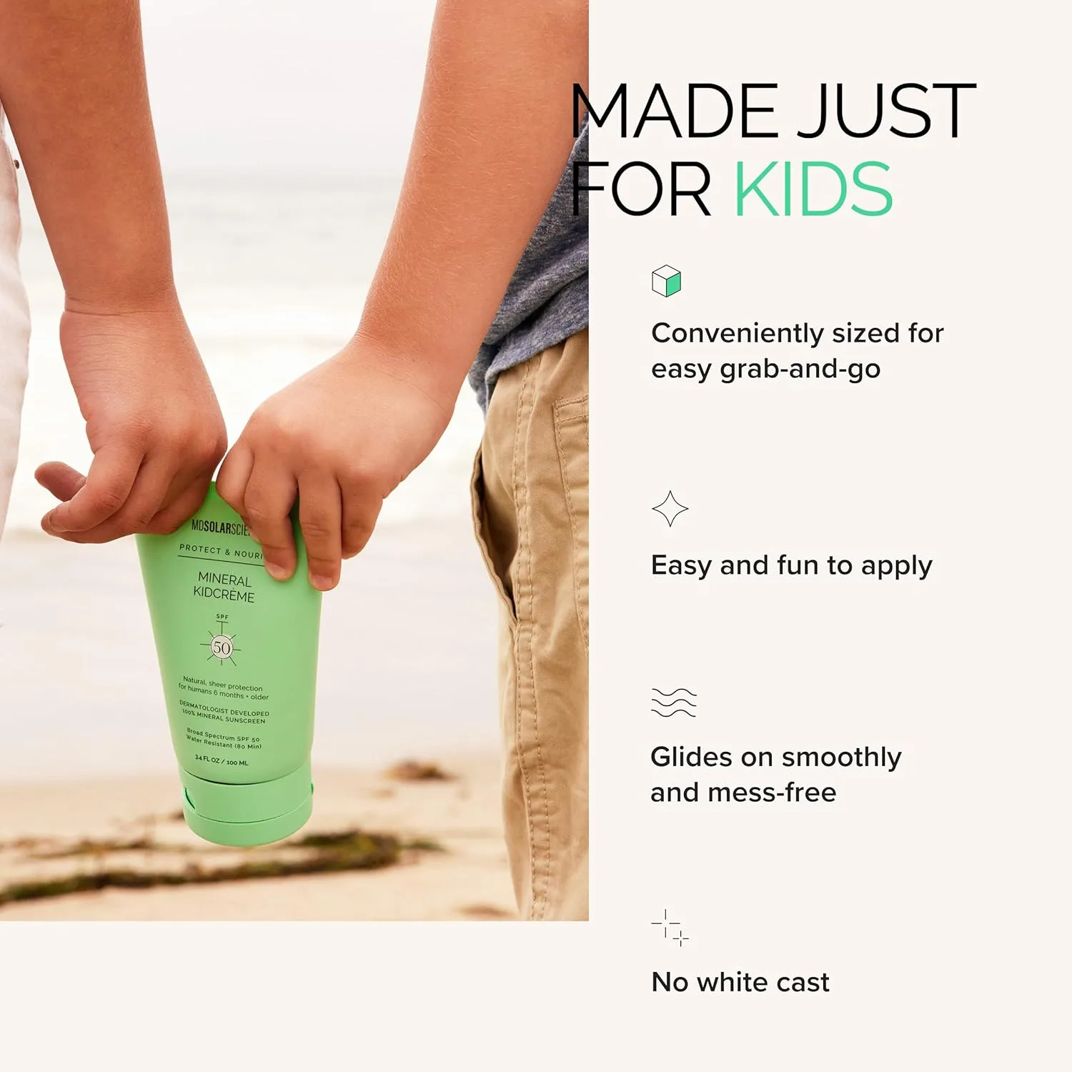 mdsolarsciences mineral kidcrème spf 50, детский солнцезащитный крем с оксидом цинка и сквалоном, водостойкий, 100 мл, KidCreme SPF 50 — фото 3