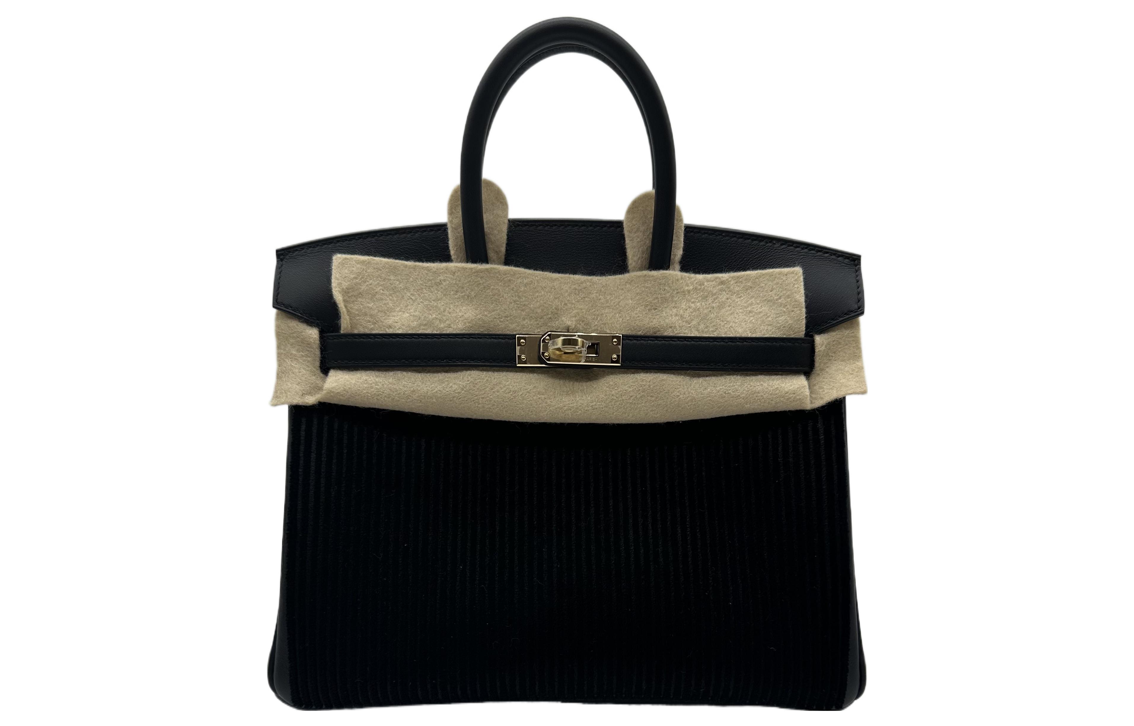 

HERMES Сумка Birkin из бархата с ворсом и кожи Swift, обычная женская, черная