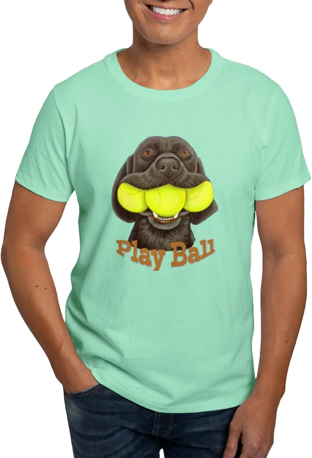 

Футболка мужская Play Ball, Labrador with Tennis Balls, 100% Cotton, Classic Graphic Dark CafePress