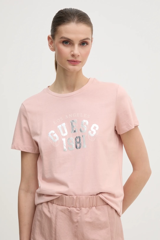 

Хлопковая футболка Martina Guess, розовый