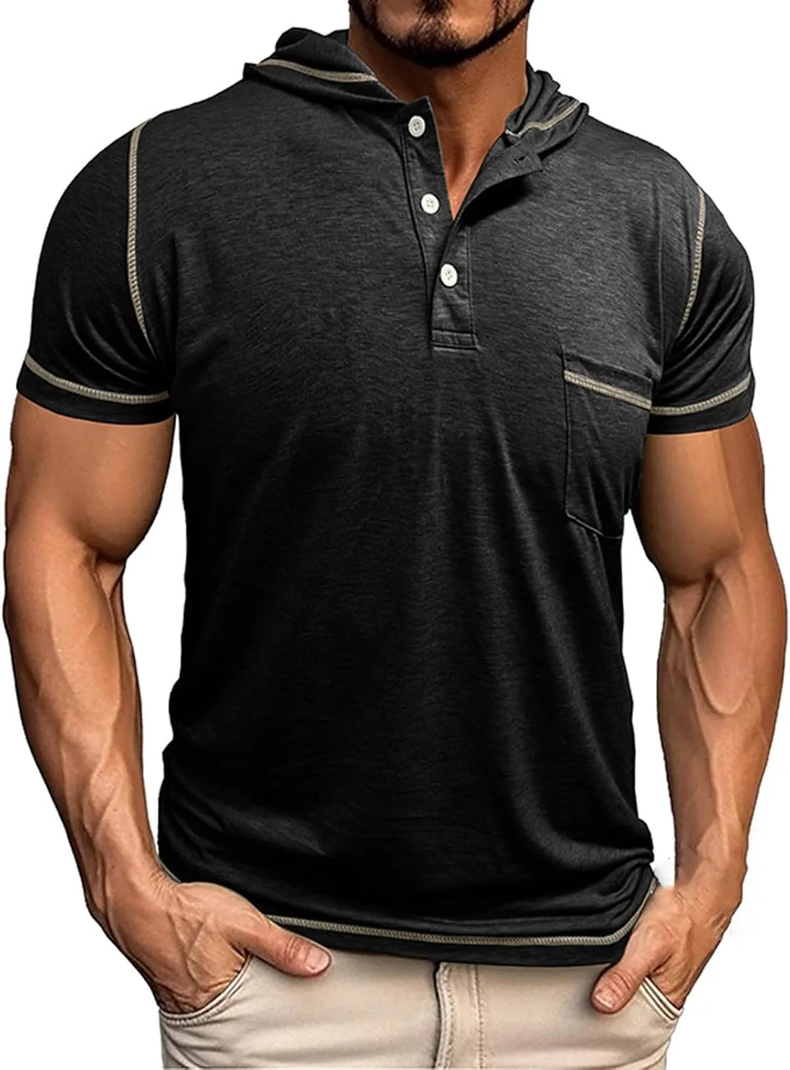 

Мужская хлопковая футболка с коротким рукавом и пуговицами