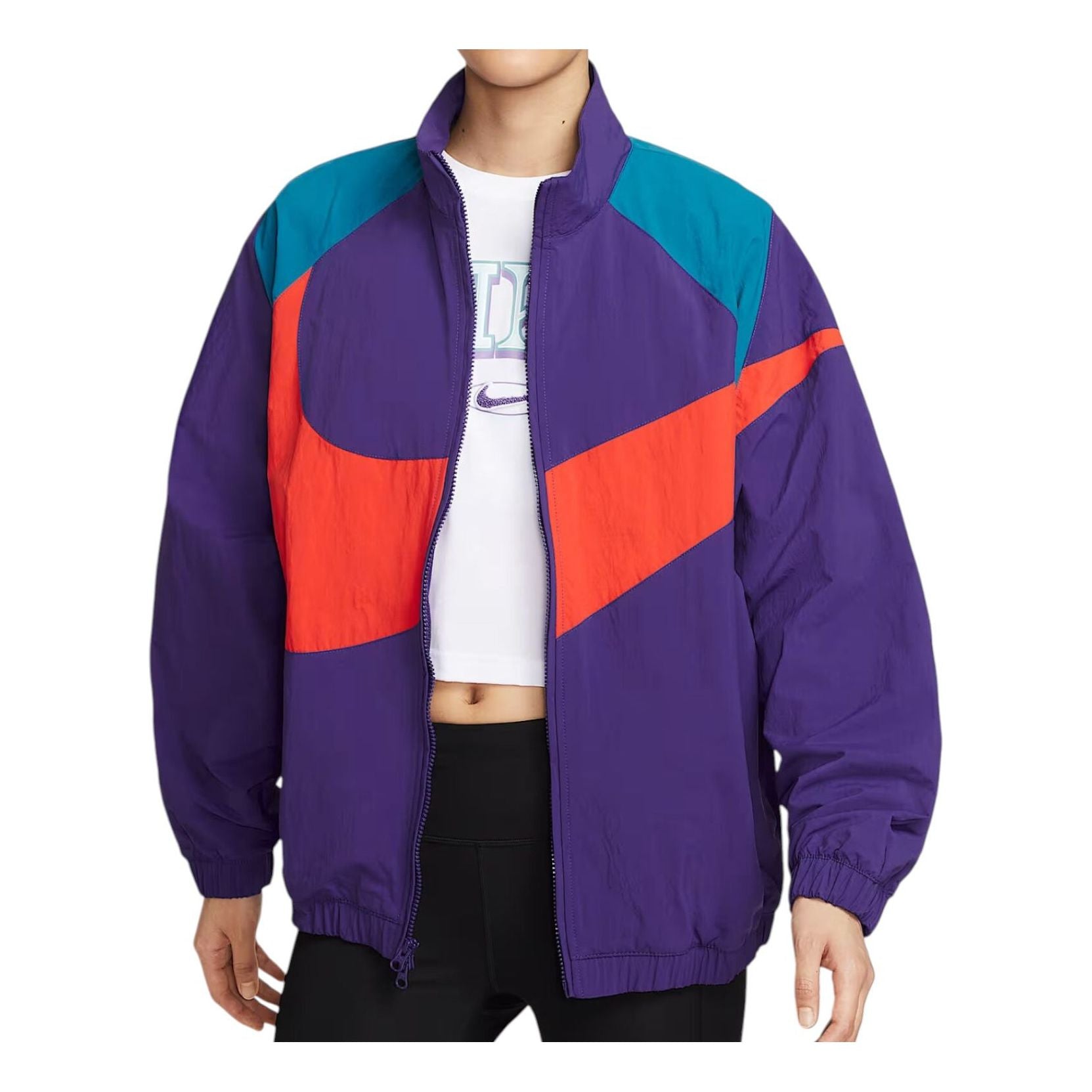 

Куртка (WMNS) Nike Oversized Woven Jacket 'Court Purple Green Abyss Picante Red'