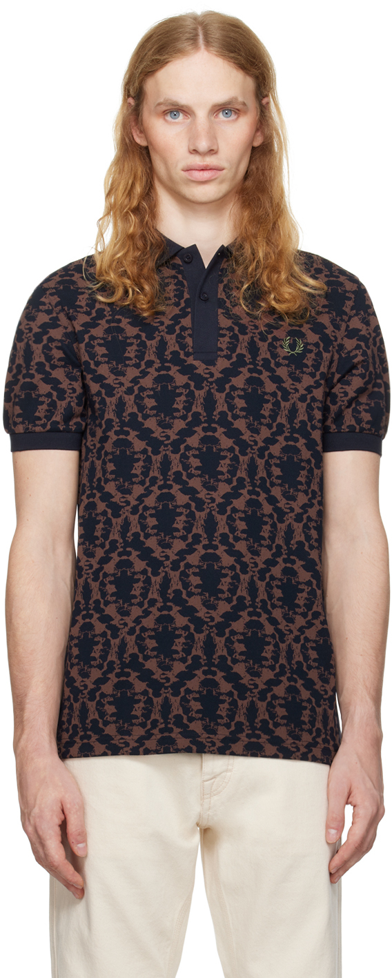 

Поло с принтом в виде кляксы темно-синего и коричневого цвета Fred Perry