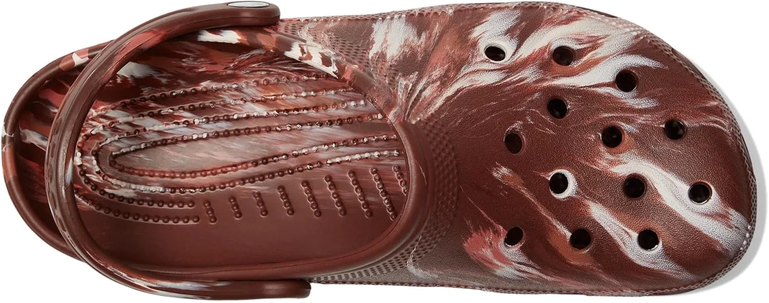 Классические деревянные сабо Crocs унисекс с мраморным рисунком, Dark Clay Multi — фото 2