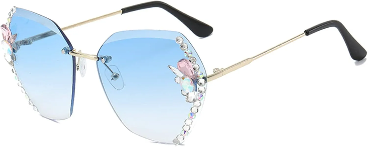 

Willochra 2023 Роскошные винтажные солнцезащитные очки без оправы со стразами для женщин и мужчин, модные солнцезащитные очки с градиентными линзами, Blue