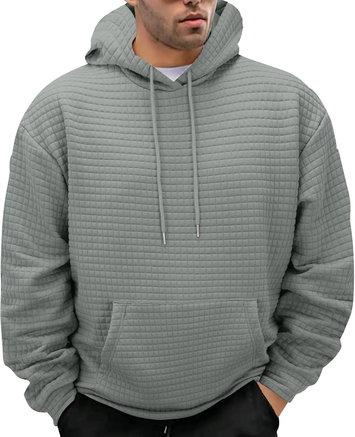 

Мужской оверсайз худи из вафельной ткани, легкий, с капюшоном на шнурке PETCDIM