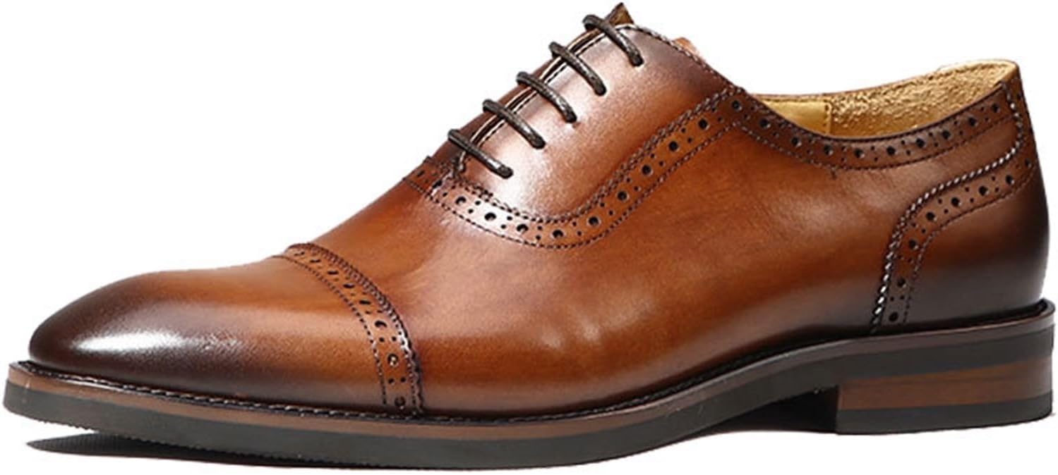 

Мужские оксфорды с узором «вингтоп» с квадратным носком, ретро стиль, дышащие, удобные, кожаные дерби, шнуровка, бизнес-кэжуал Generic, коричневый