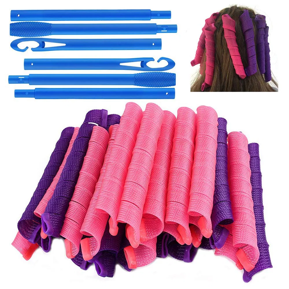 Набор из 40 спиральных бигуди для завивки без нагрева, 55 см Senxingyan, Purple & Red