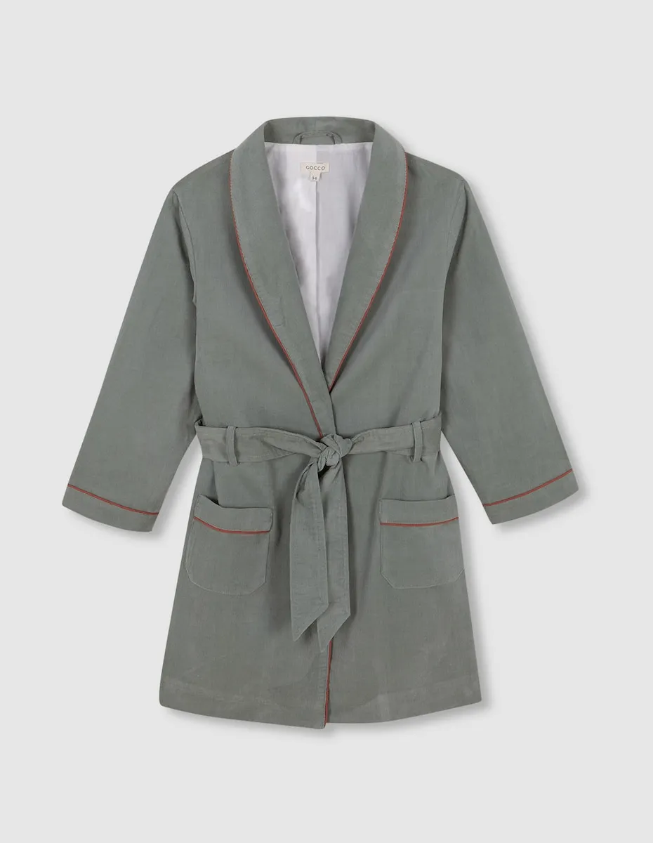 

Детский халат из микровельвета с контрастной окантовкой Gocco, зеленый