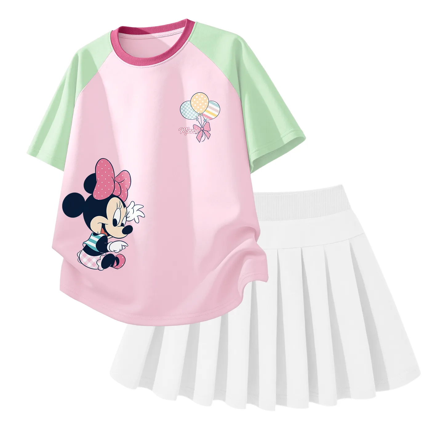 Детский комплект юбка 2 предмета Disney, dile play k зеленый розовый+solid color белый