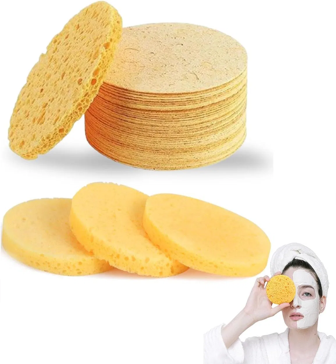 Спонж для лица компрессионный с куркумой и койевой кислотой Generic 50 шт 2.56×0.32 дюйма желтый