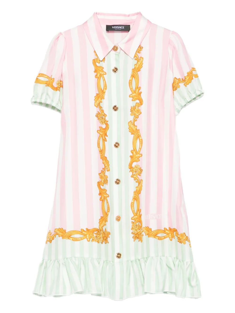 

Шелковое платье в тонкую полоску с узором Barocco Versace Kids, розовый