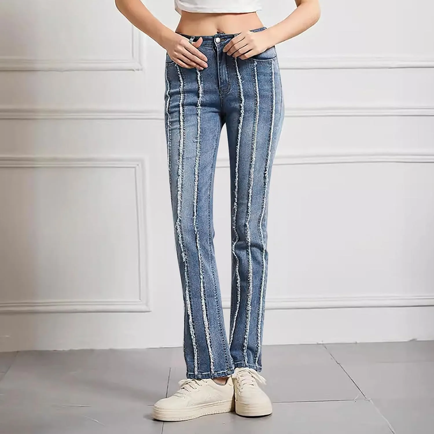 Женские джинсы High WAIS Flare Jean с эффектом стретч и потертостями — фото 2