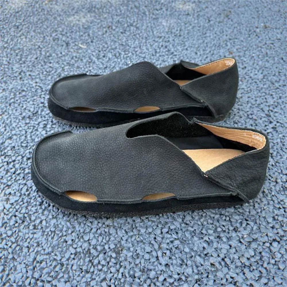 Лоферы кожаные ретро Mens Breathable Soft Walking Shoes Genuine Leather Retro Handmade Slip on Loafers Comfortable Driving Shoes, серый Abborora — фото 3