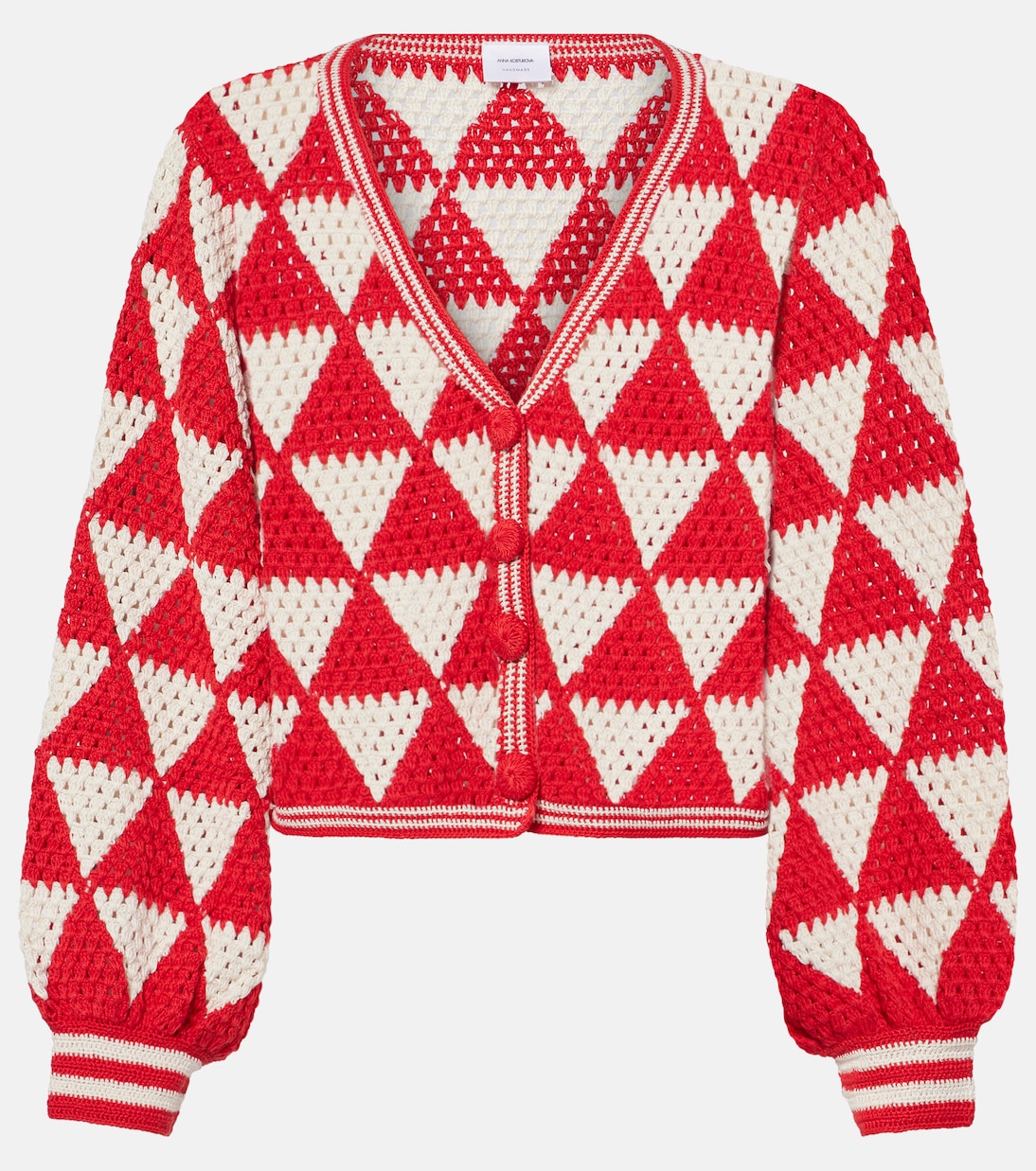 

Кардиган из хлопка Maija с вязаным узором Anna Kosturova, Cream Red Triangle