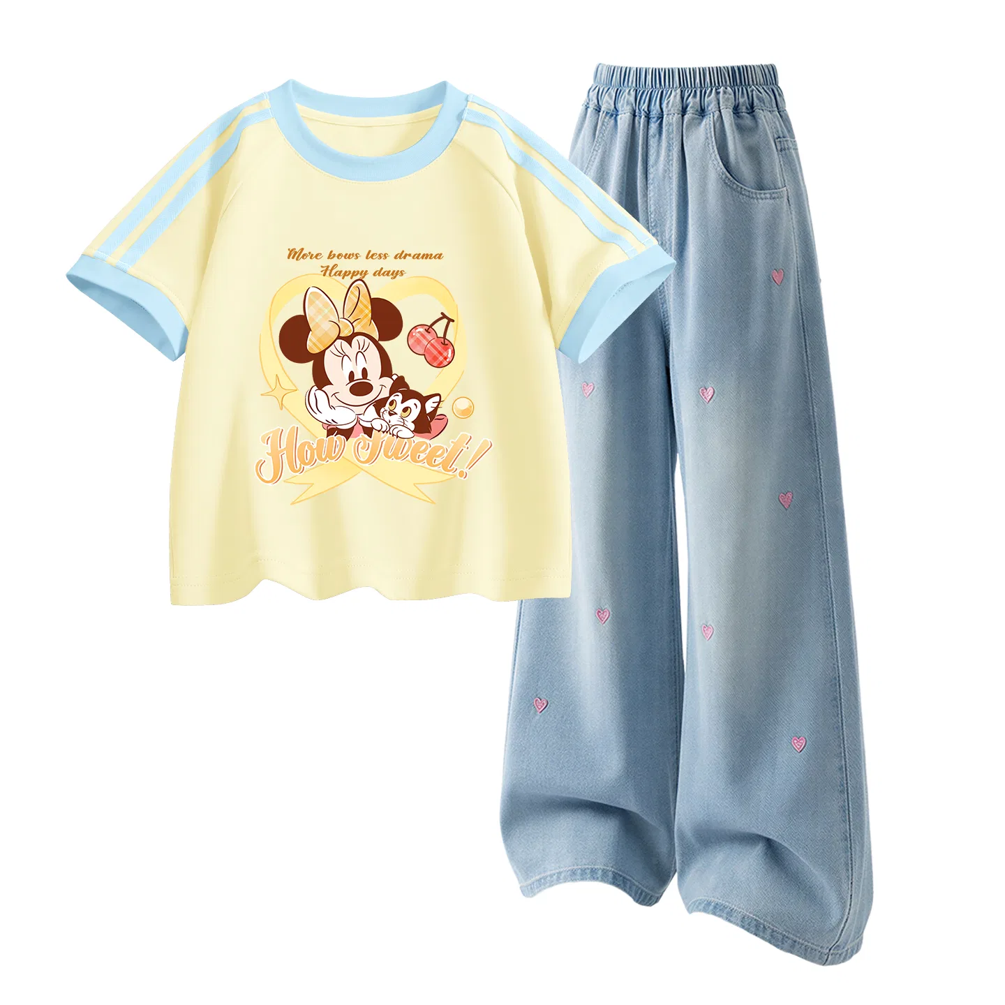 Детская повседневная спортивная футболка с круглым вырезом Disney, Daisy Honey Match Yellow+Solid Color Denim Light Blue