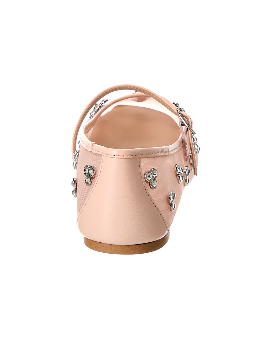 Stuart Weitzman Tammy Сетчатые и кожаные балетки Mary Jane, розовый — фото 3
