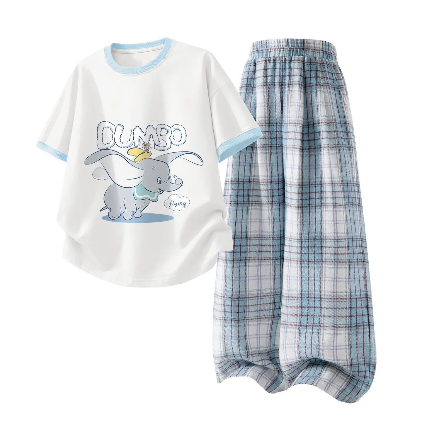 Детская спортивная футболка с круглым вырезом Disney, Di Feitianxiang Cream Blue+Solid Color White Cloud Blue