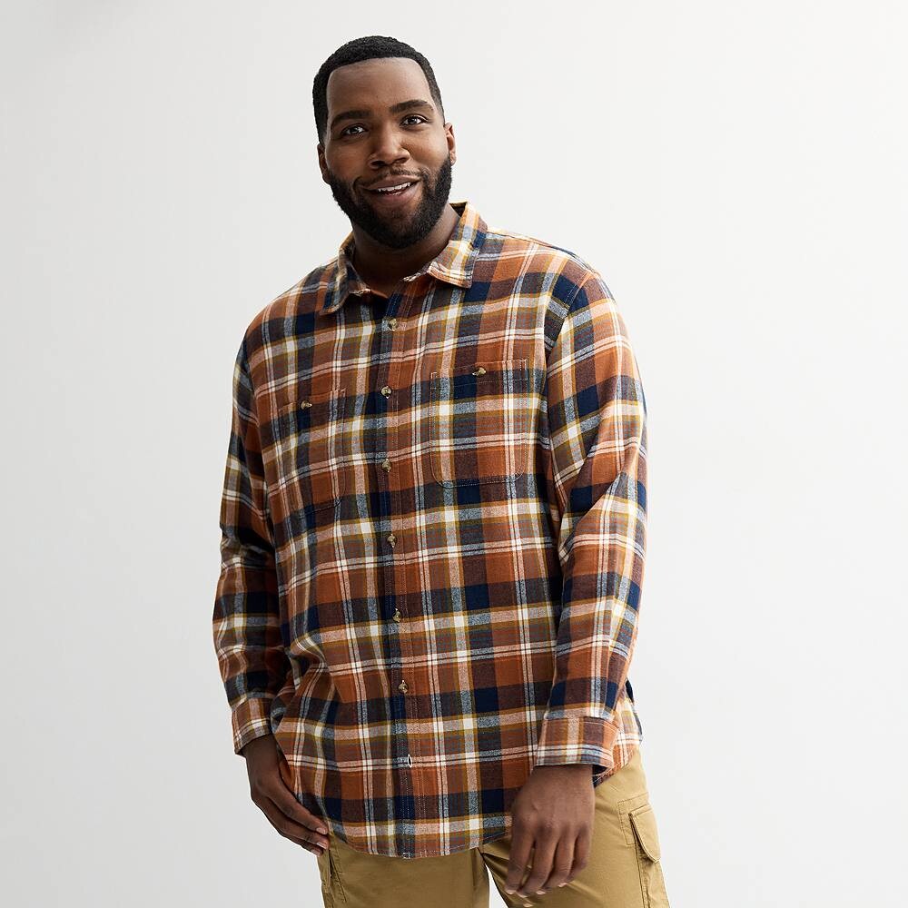 

Big & Tall Sonoma Goods For Life Фланелевая рубашка с длинными рукавами, цвет Brown Plaid