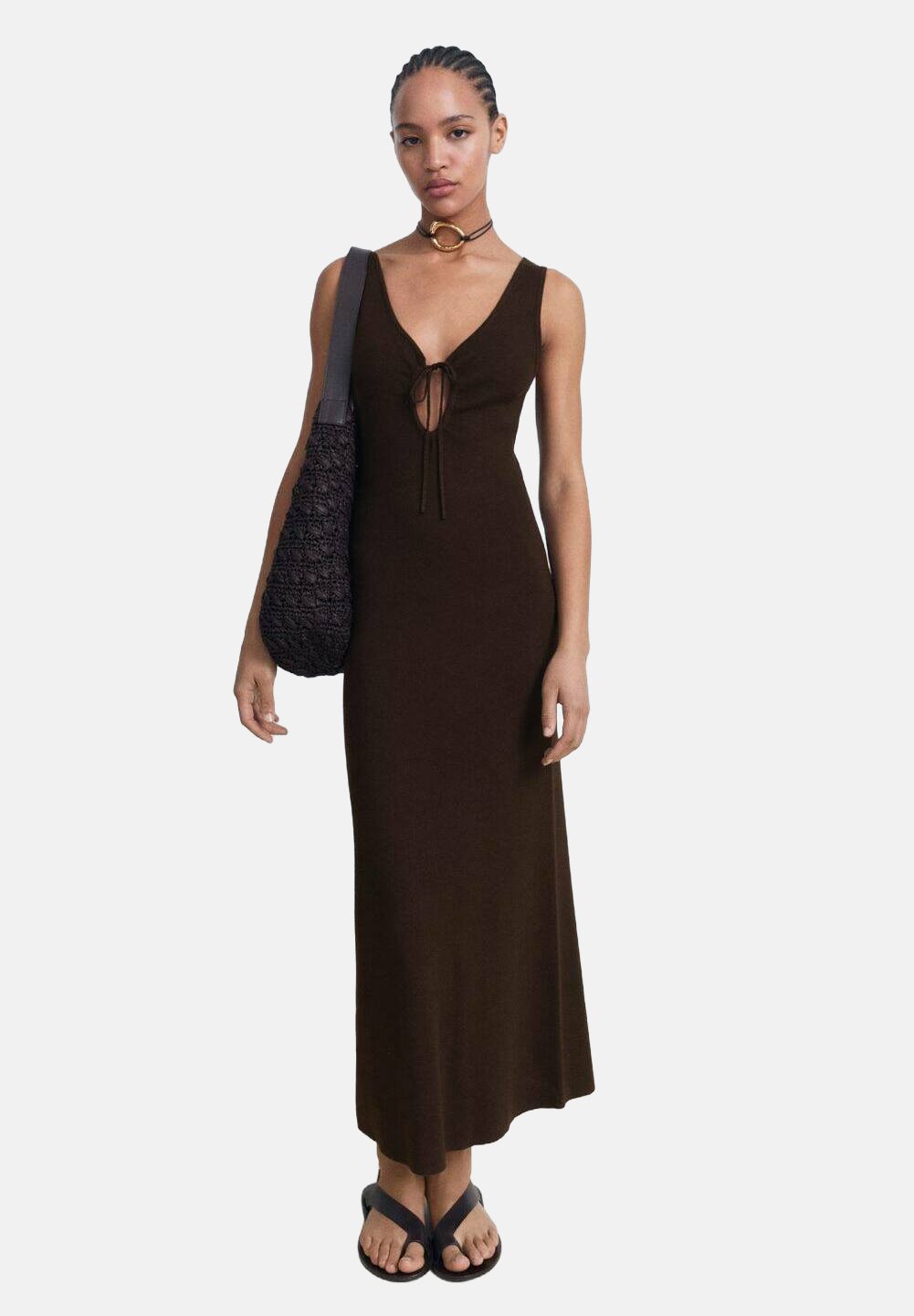 

Вязаное платье WITH BOW NECKLINE Mango, коричневый