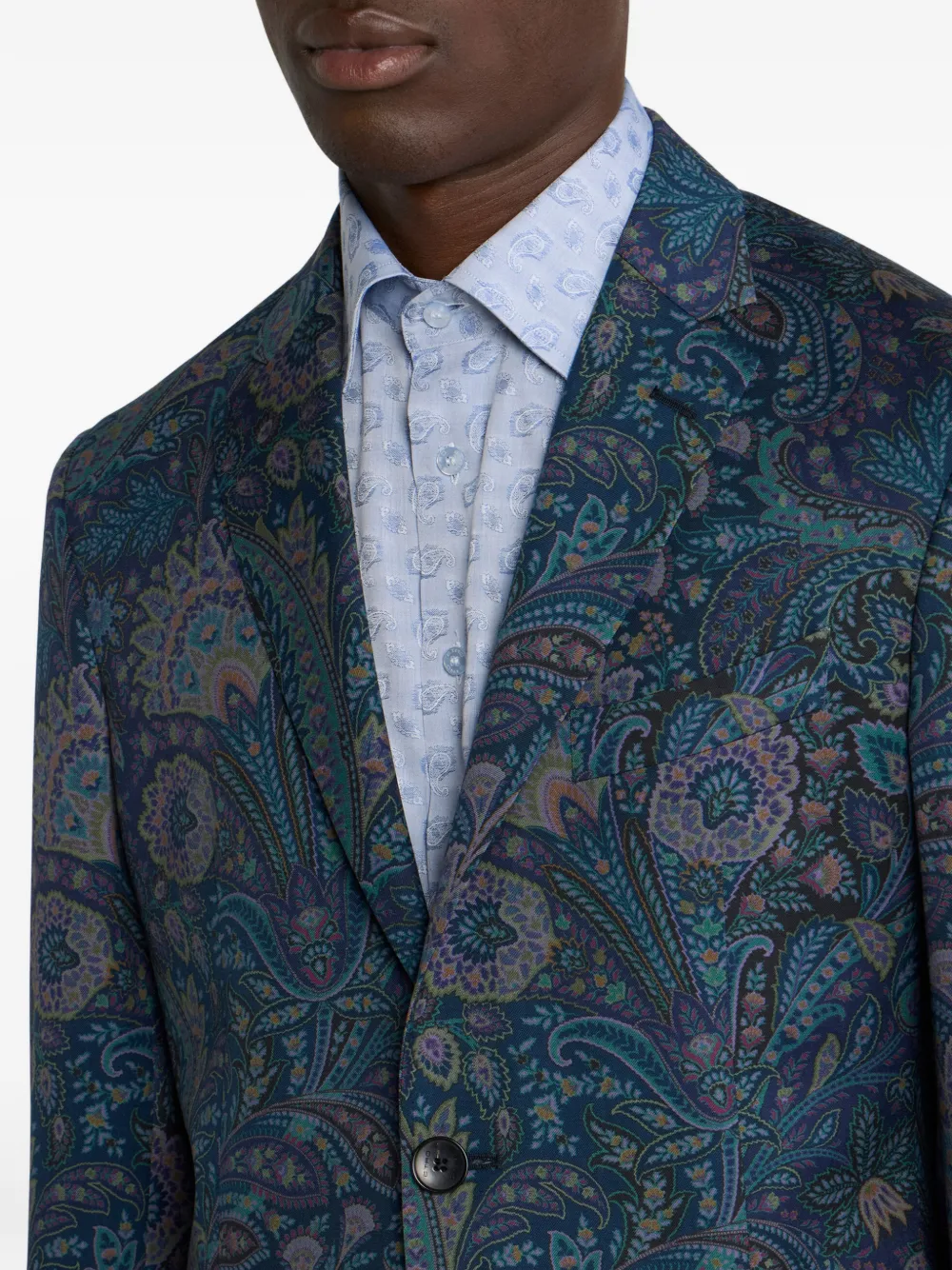 Однобортный шерстяной жакет с цветочным узором Etro, синий — фото 4