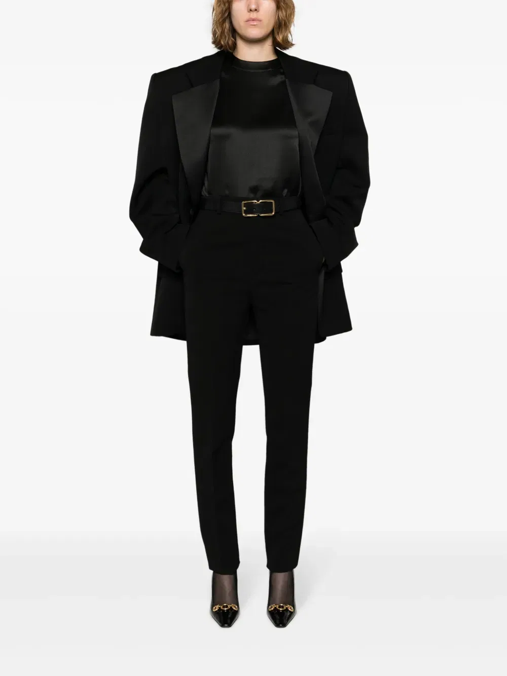 Прямые шерстяные брюки Saint Laurent, черный — фото 2