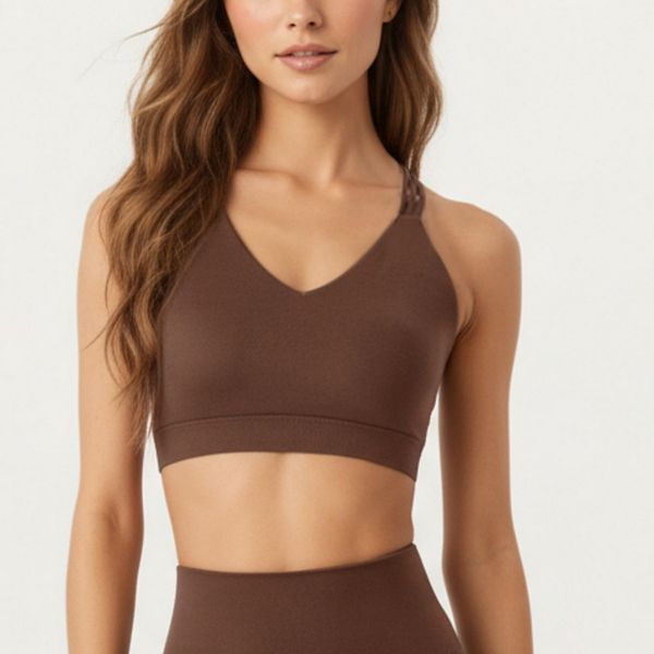 

Женский спортивный топ с двойными бретелями и v-образным вырезом из гладкой эластичной ткани с поддерживающей лентой Anna-Kaci, Brown