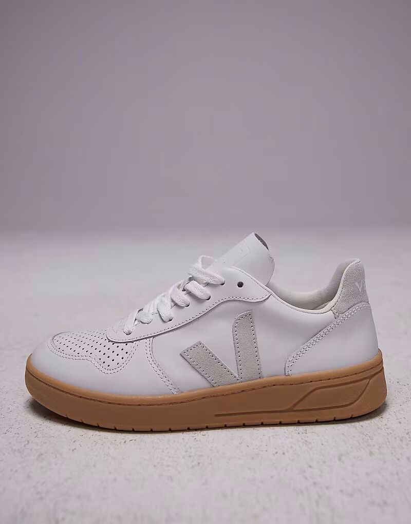 Кроссовки VEJA V-10 из натуральной кожи экстра-белого цвета — фото 2