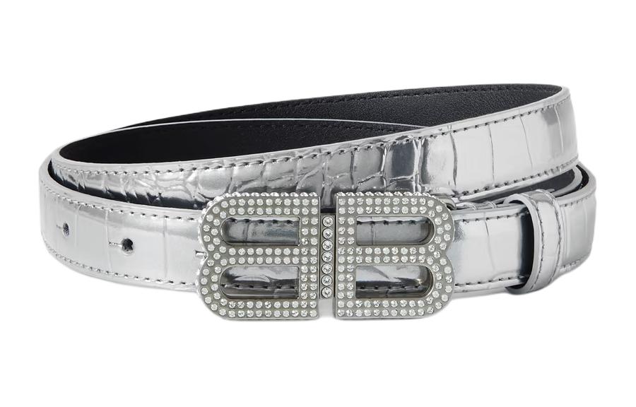 

Кожаный ремень с крокодиловым принтом Balenciaga серебристый женский