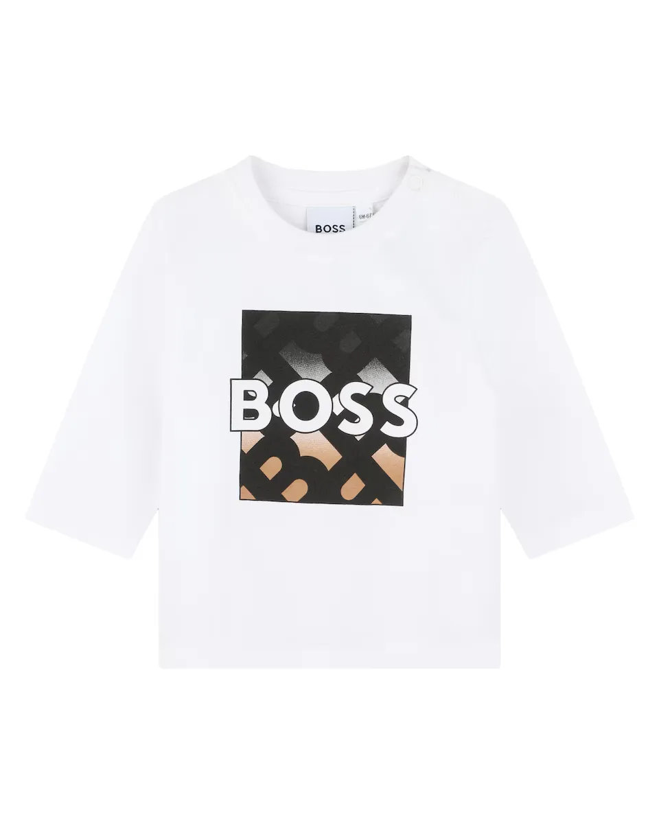 

Футболка для мальчика из 100% хлопка с логотипом спереди BOSS Kidswear, белый