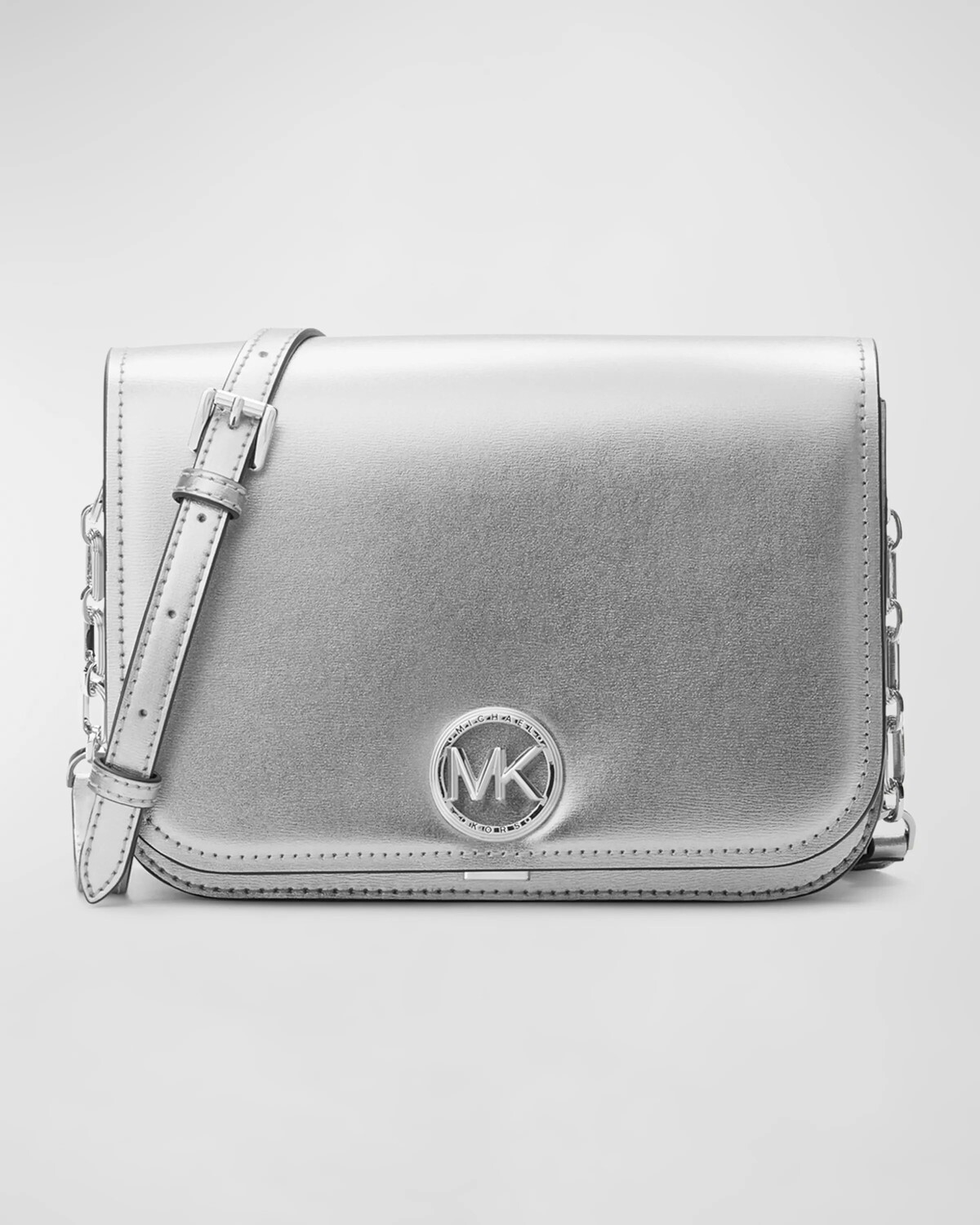 

Кожаная сумка через плечо Delancey с клапаном металлизированного цвета Michael Michael Kors, серебряный