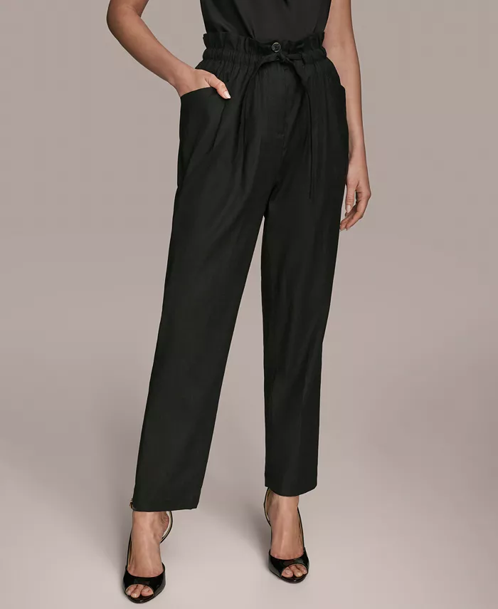 

Женские брюки с поясом-папербокс из льняной смеси Donna Karan New York, черный