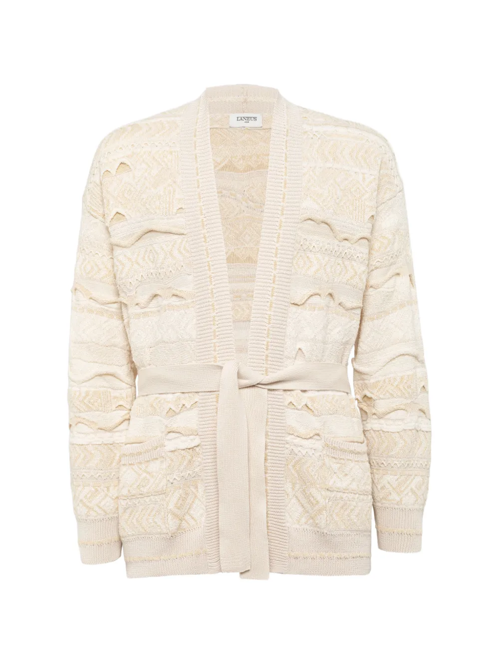 

Кардиган с поясом и узором Laneus, бежевый