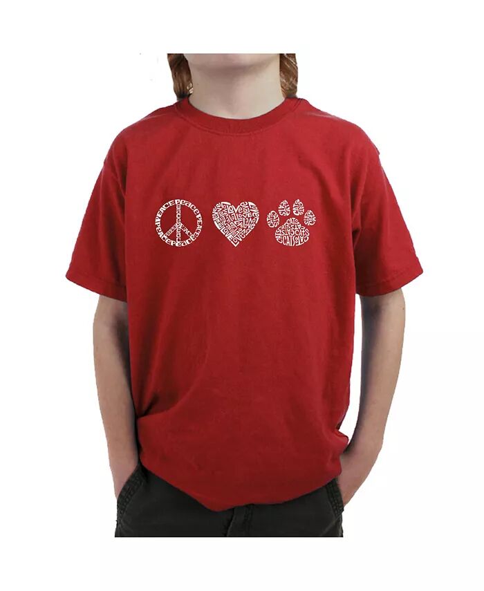 

Футболка Big Boy's Word Art - Peace Love Cats LA Pop Art, красный