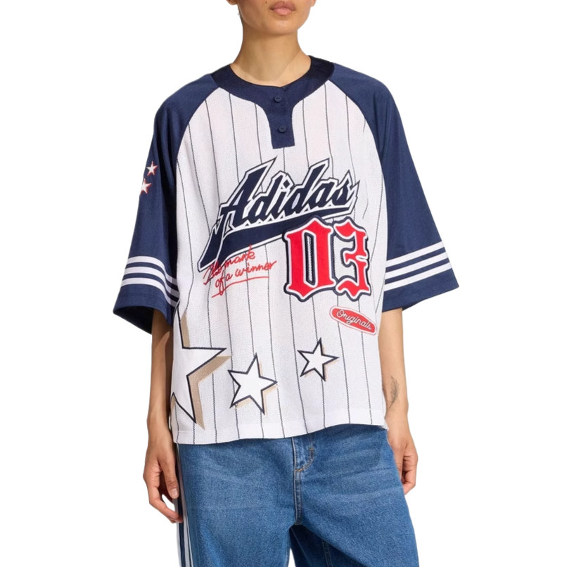 

Футболка с рукавом реглан женская Adidas Originals, белый/темный индиго