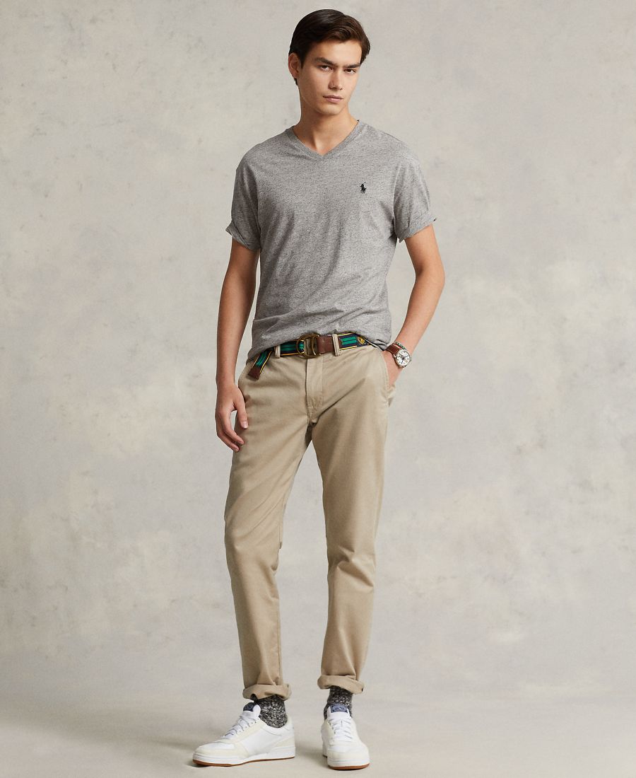 Мужская классическая футболка с V-образным вырезом Polo Ralph Lauren, Dark Gray Heather — фото 2