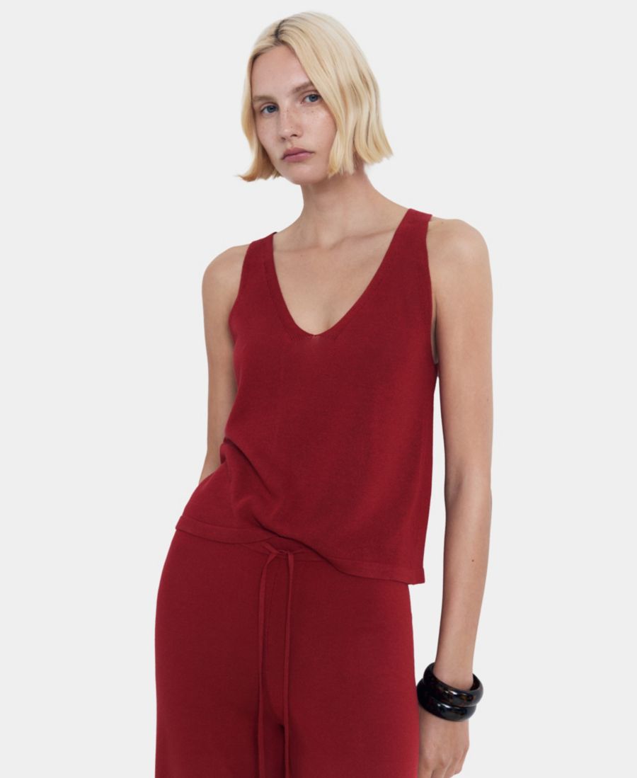 

Женская трикотажная блузка с V-образным вырезом MANGO, Red