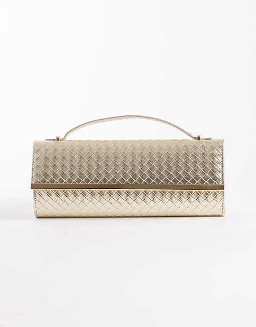 

Золотистый удлиненный клатч с ткаными деталями True Decadence