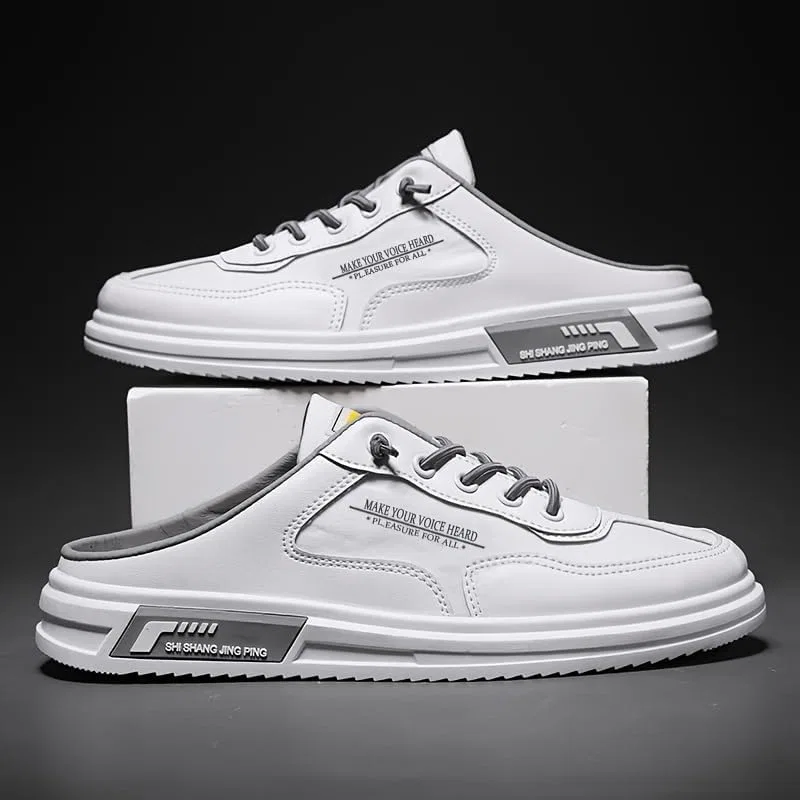 Мужские мюли Loafers Hollow Out, White Gray Clolinde — фото 2