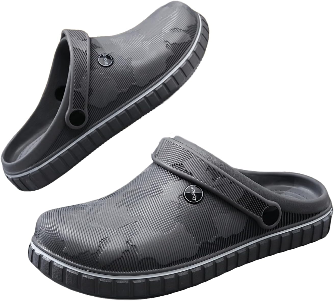 

Мужские летние сабо и садовые сандалии, нескользящие быстро сохнущие сандалии и повседневные пляжные шлепанцы Hhhchpm, темно-серый