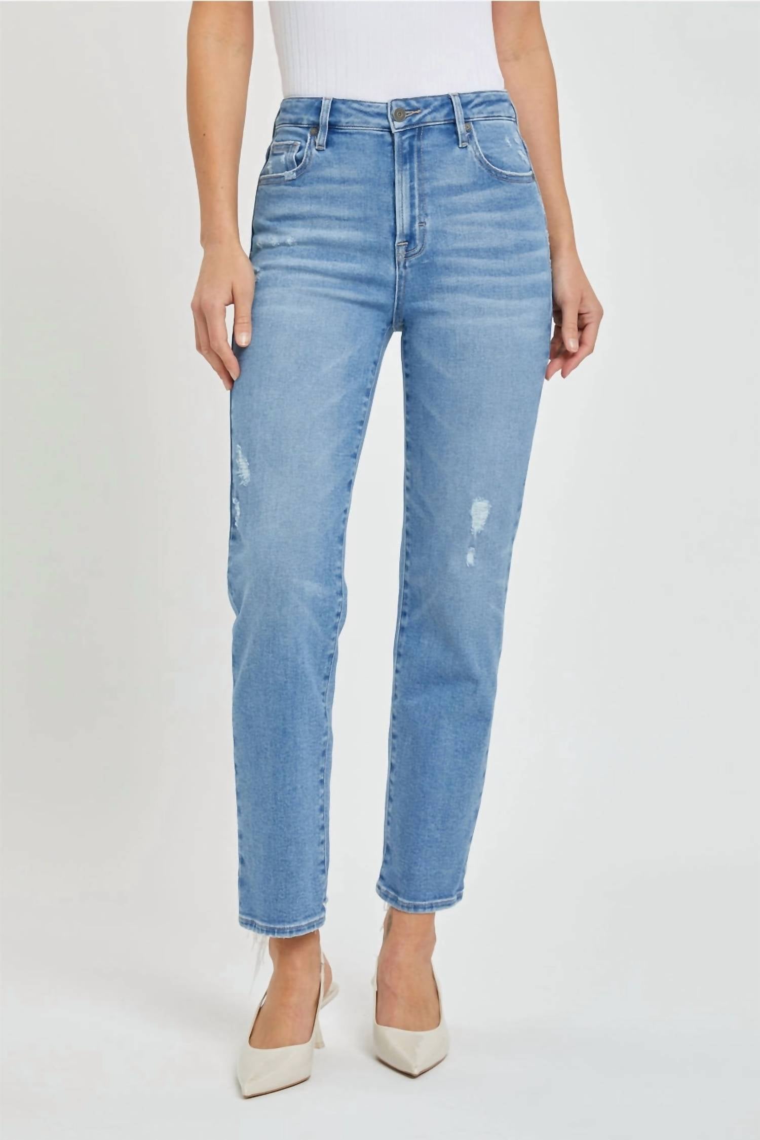 

Прямые джинсы Tracey Grinded Hem с потертостями средней степени стирки HIDDEN, цвет medium wash
