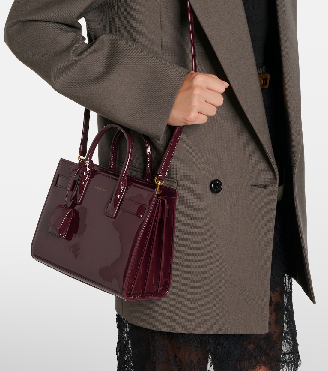 Сумка Sac De Jour Nano из лакированной кожи Saint Laurent, Dark Red Wine — фото 2